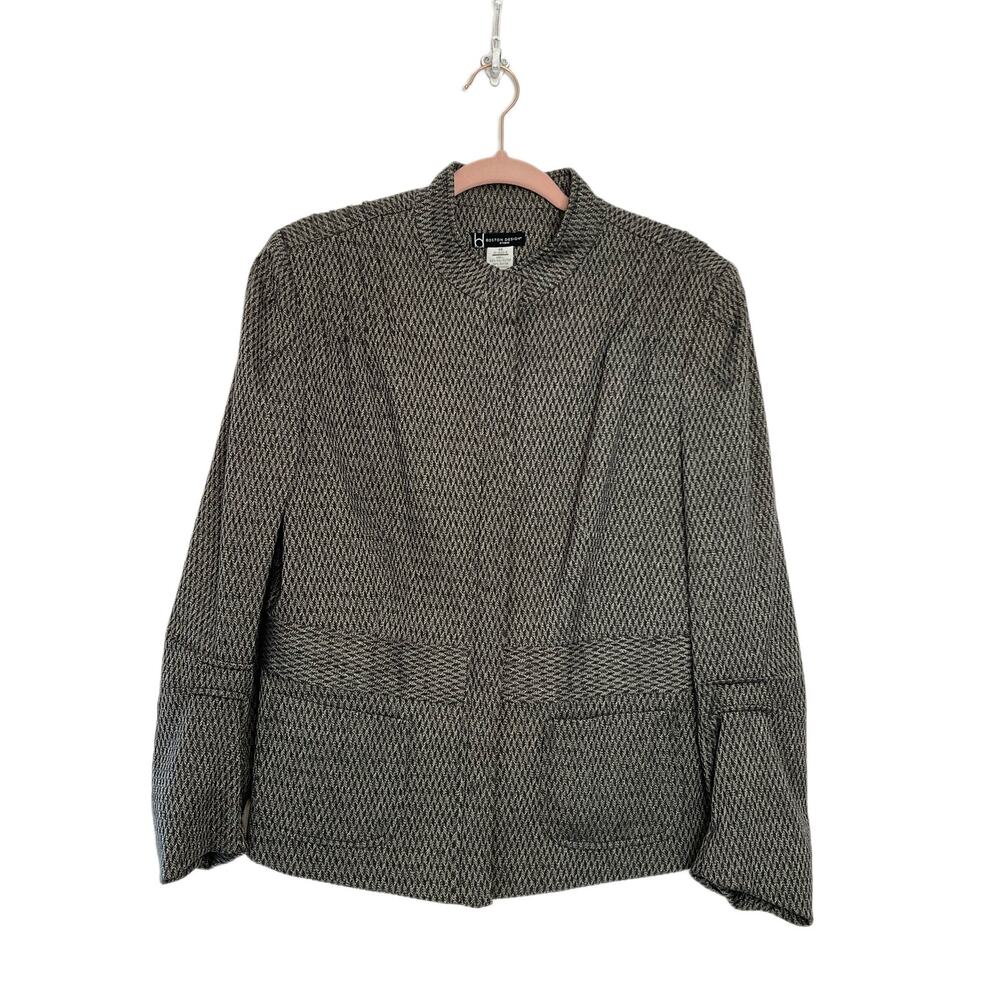 Boston Design Collarless Jacket Blazer Dark Grey Career Snap Closure Size 14